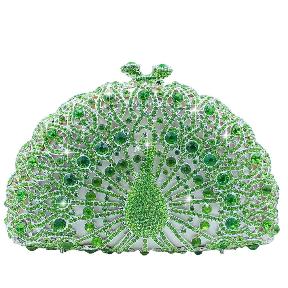 9756 Peacock Rhinestone Clutch Purses Evening Handbags Wedding Hardcase - Picture 1 of 8